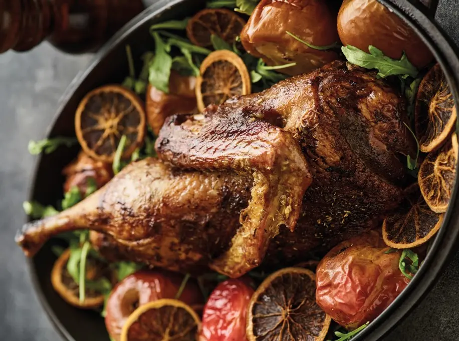 Canard rôti pommes-oranges